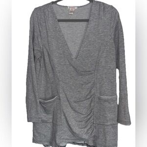 Sundance “Loulou” Pullover Tunic V-Neck Faux Wrap Grey Sweater Women’s Size L